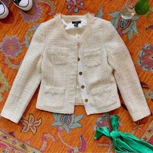 Alfani Cream Ivory Sparkle Tweed Snap Button Blazer Jacket Size 8